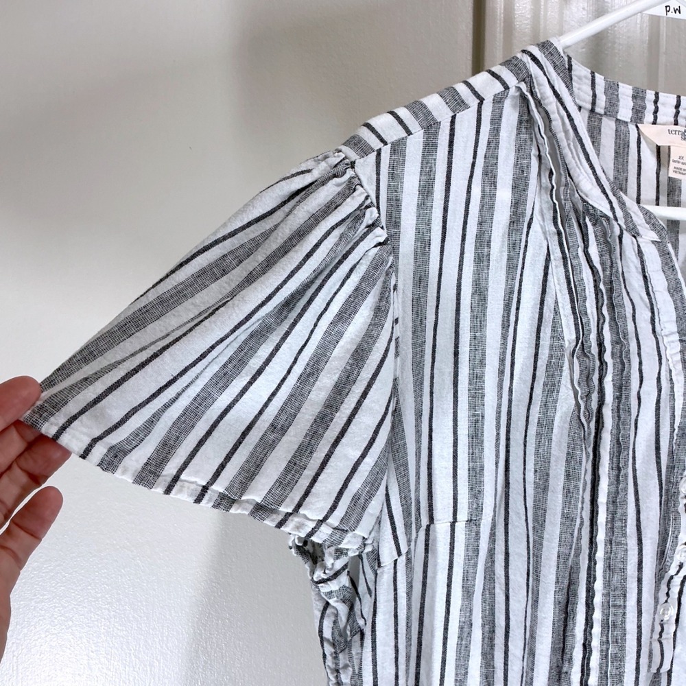 Womens 2X White Black Striped Linen Blend Coastal Tunic Shirt Dress Nautical - Picture 10 of 11